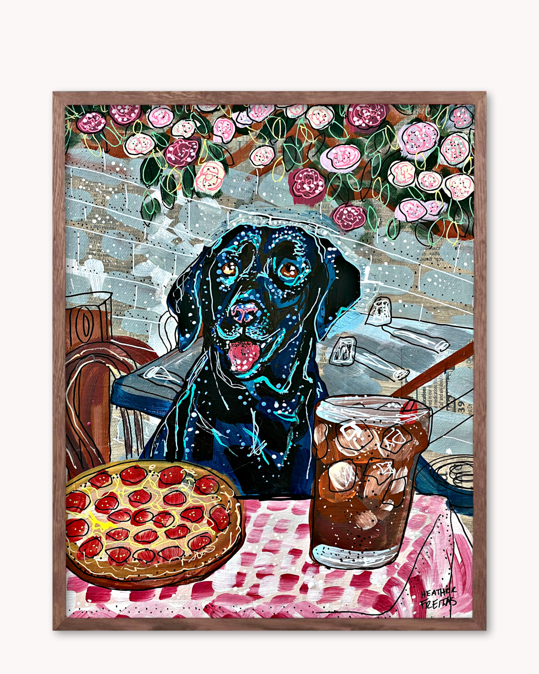 Black Labrador At Pizza Restaurant Print