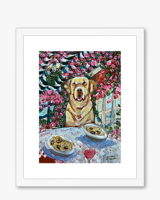 Yellow Lab Dining Framed & Mounted Print