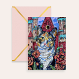 Poppy Castle Cat Fine Art Greeting Card