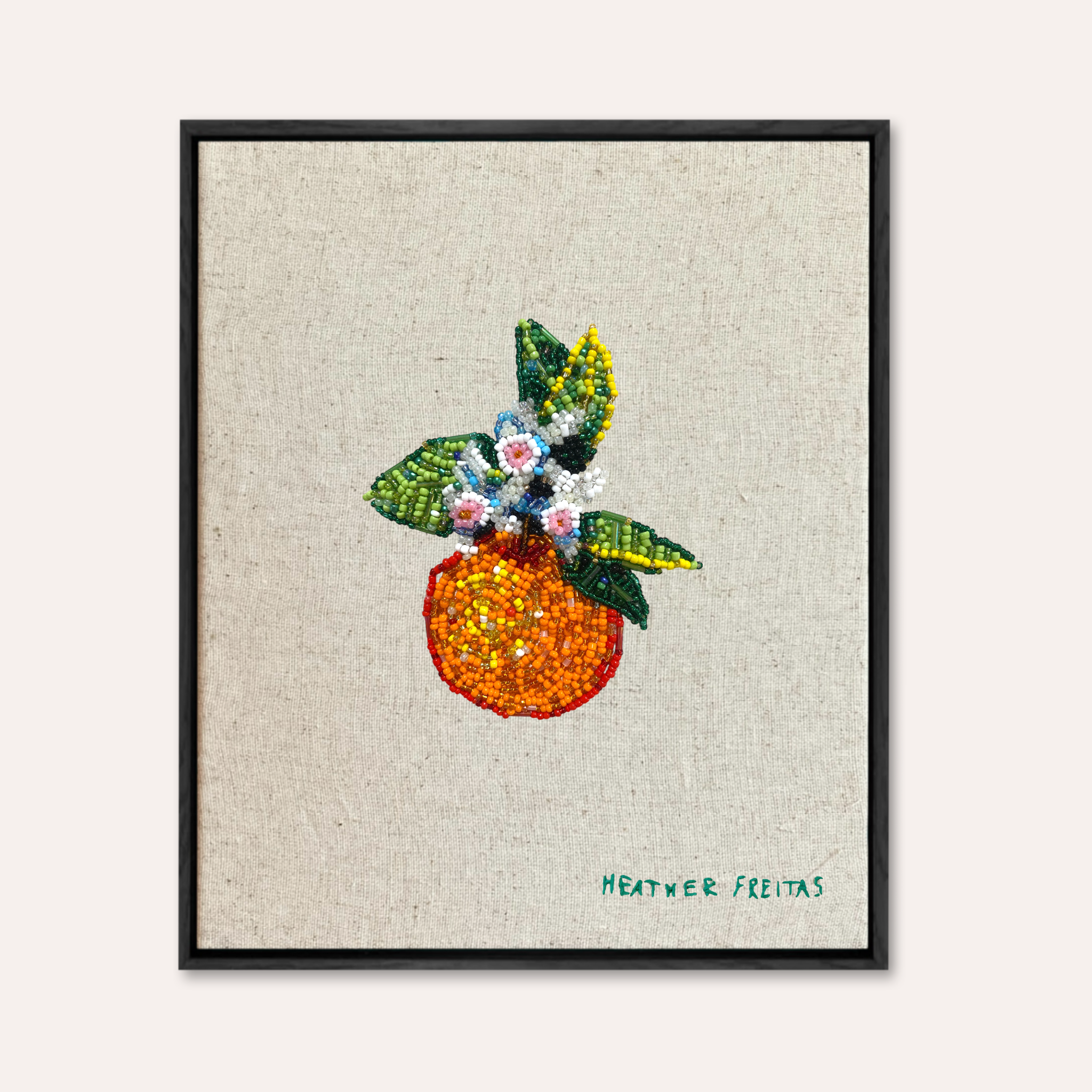 Orange Blossom Beaded Embroidery Wall Art