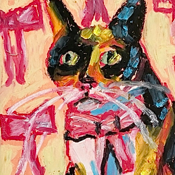 Calico Bow ( Framed Original Oil Pastel Art )