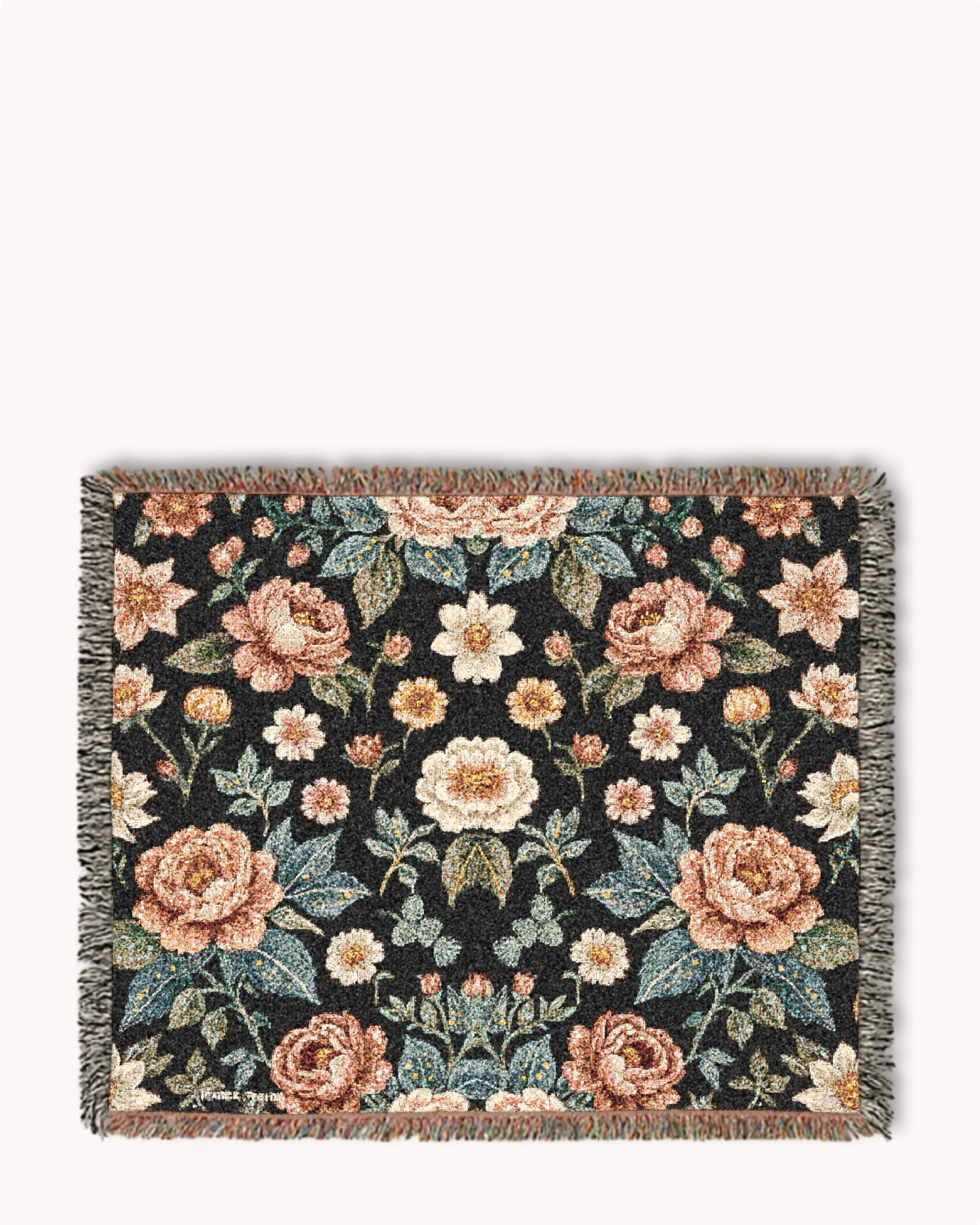 Black Vintage Floral Woven Blanket Tapestry