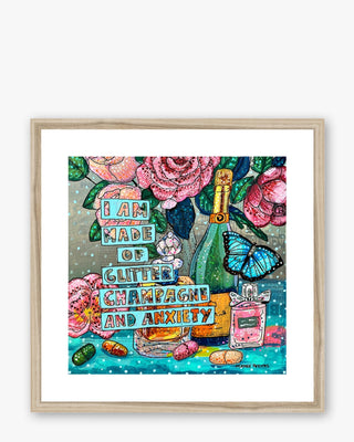 Made Of Glitter, Champagne & Anxiety Framed & Mounted Print - Heather Freitas - fine art home deccor