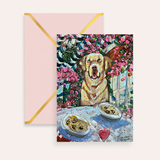 Yelllow Lab Dining Fine Art Greeting Card
