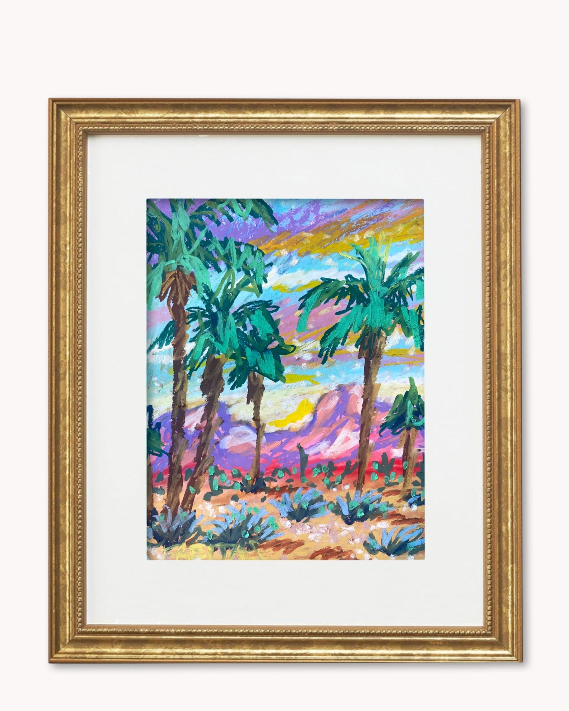 Desert Palms ( Framed Original Oil Pastel Art )