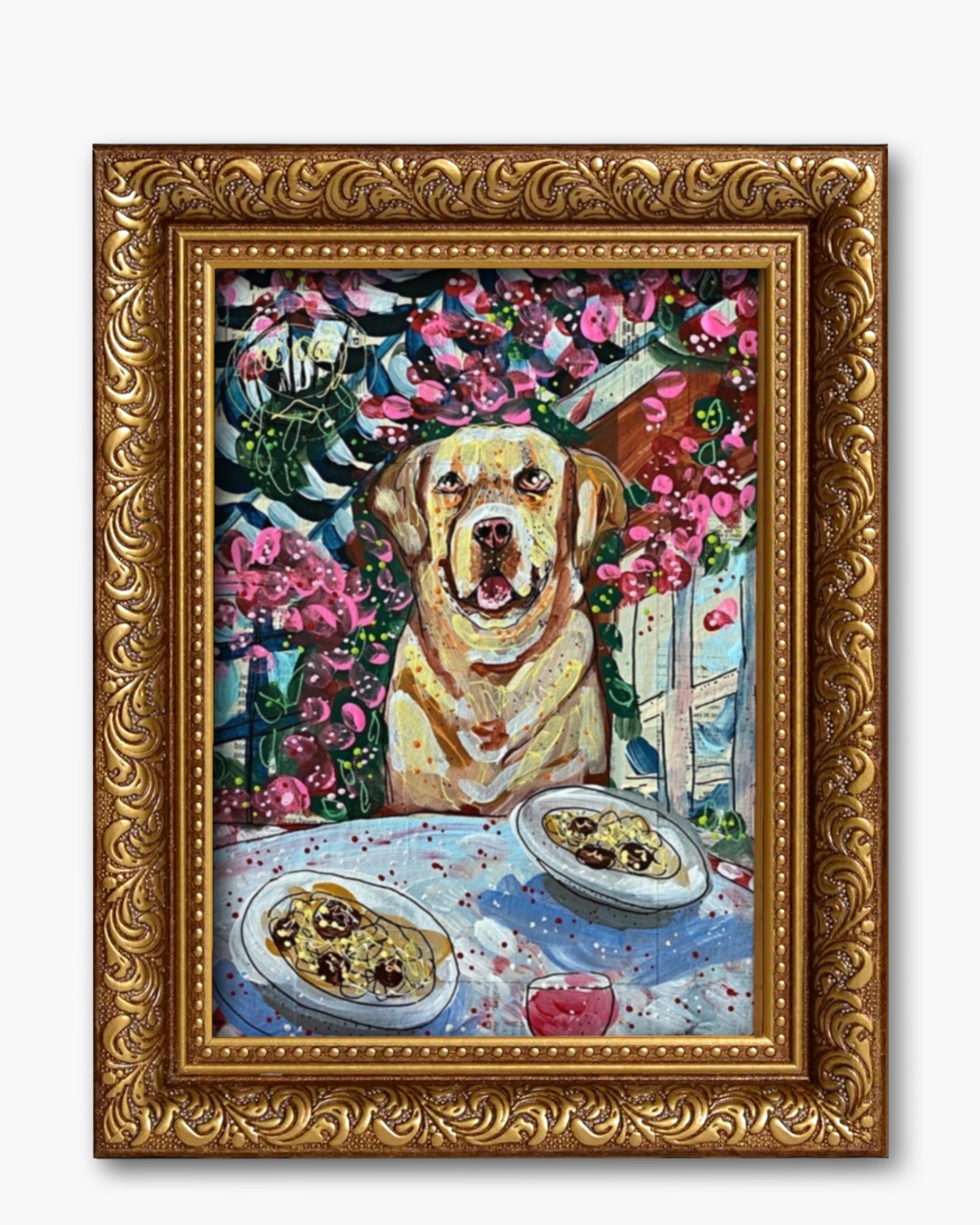 Yellow Labrador Dining Fine Art Magnet ( Large )
