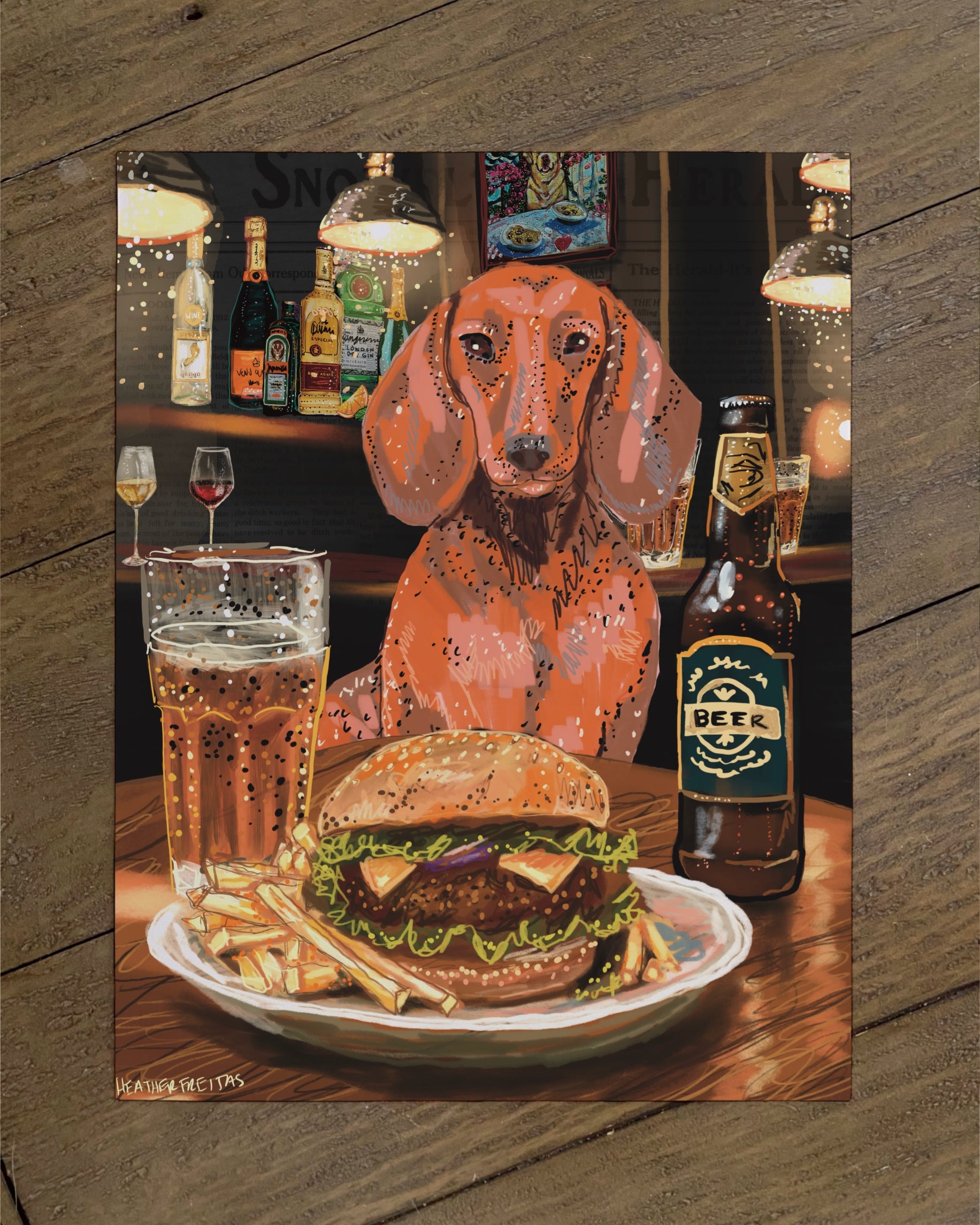 Build Your Own Dining Dog Art Print - Dachshund