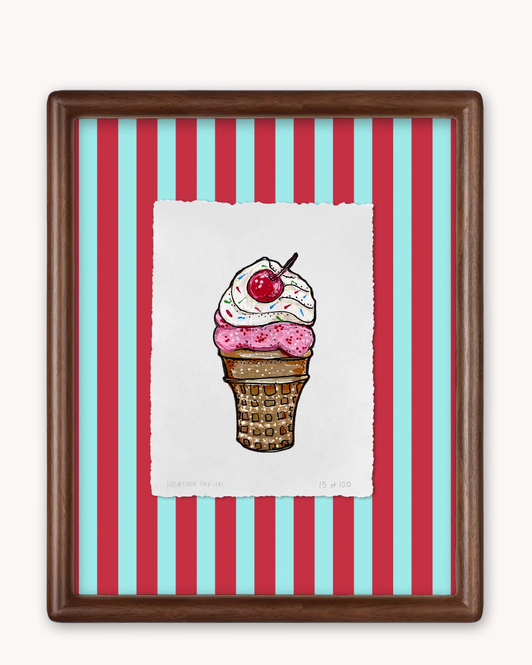 Strawberry Ice cream Cone Limited Edition Framed Print