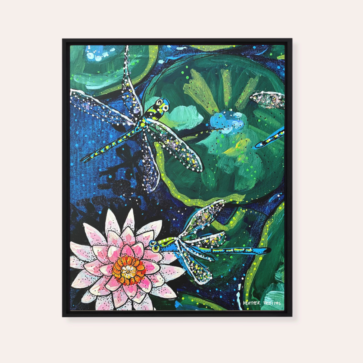 Dragonfly Lily Framed Fine Art Canvas Print