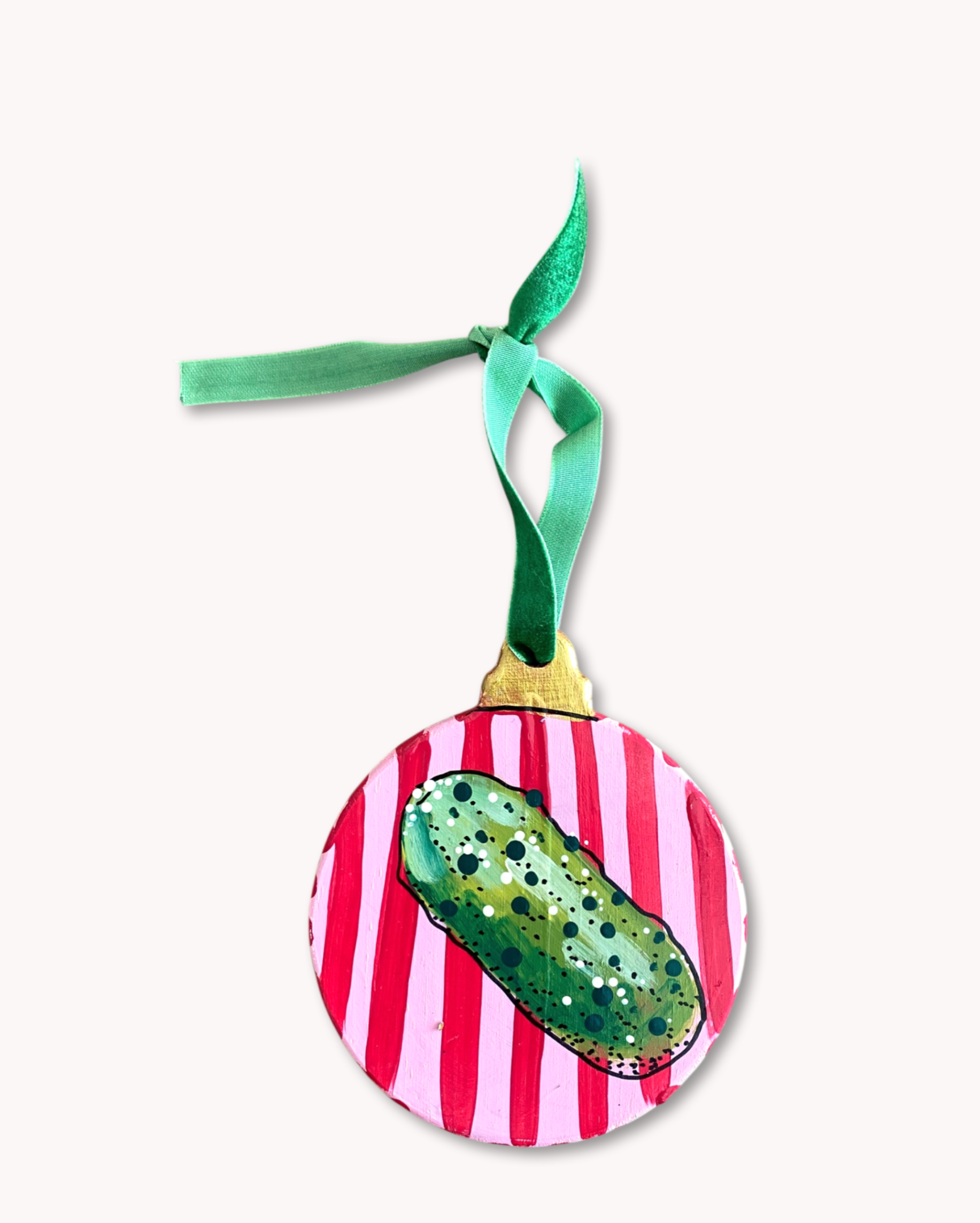Pink Stripe Pickle Hand Painted Ornament