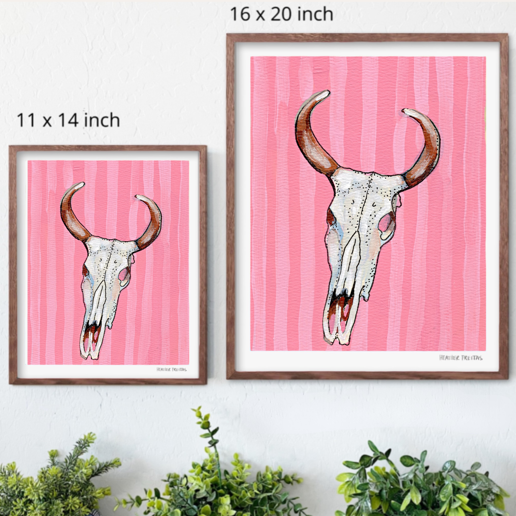 Pink Cow Skull Hand Signed Fine Art Print
