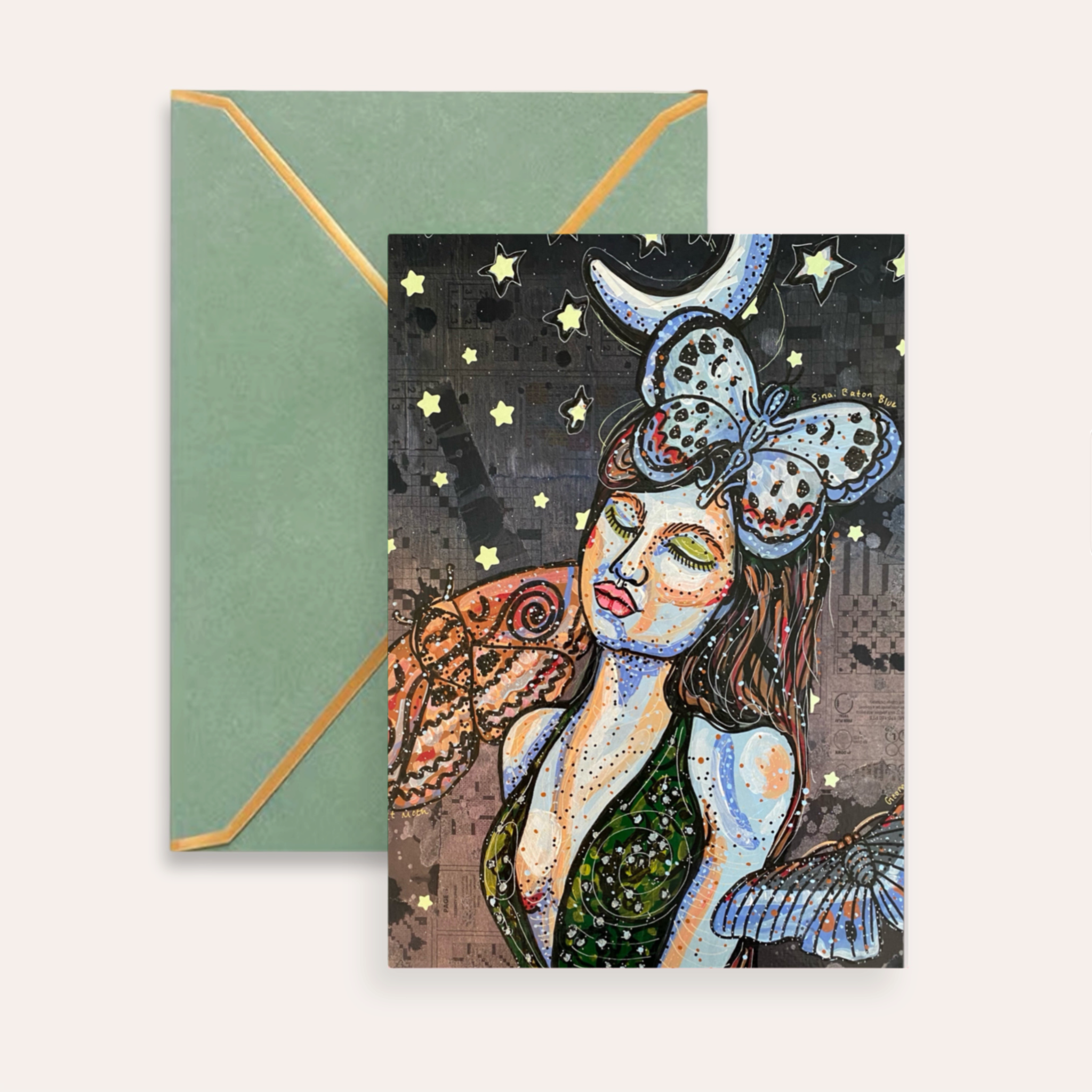 Moon Tides & Moth Flies Fine Art Greeting Card
