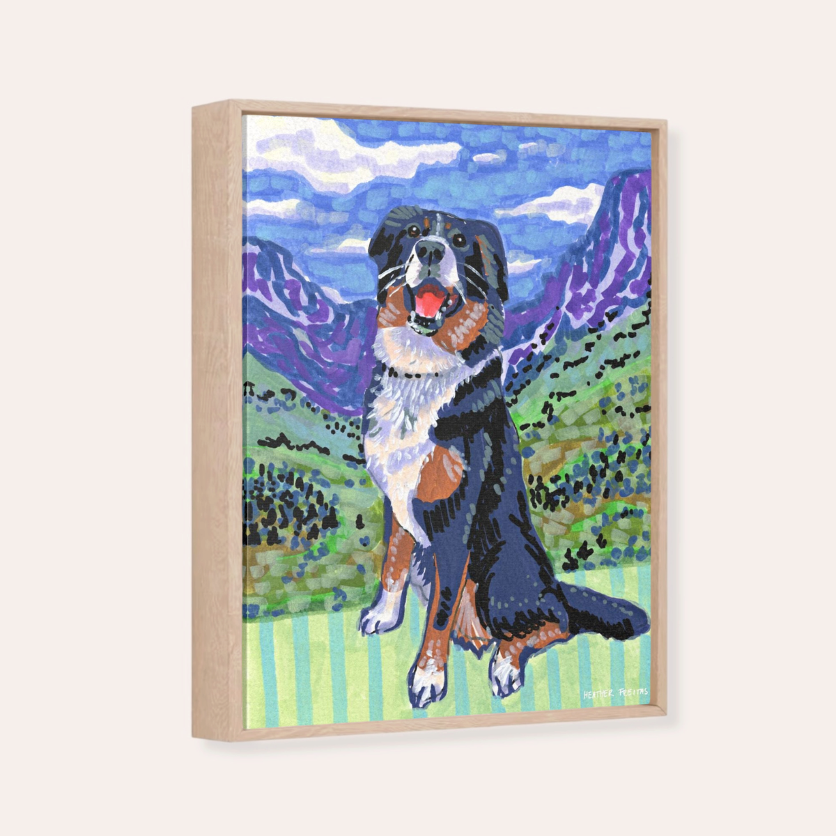 Bernese Mountain Dog Framed Fine Art Canvas Print