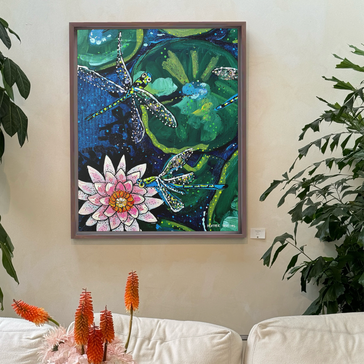 Dragonfly Lily Framed Fine Art Canvas Print
