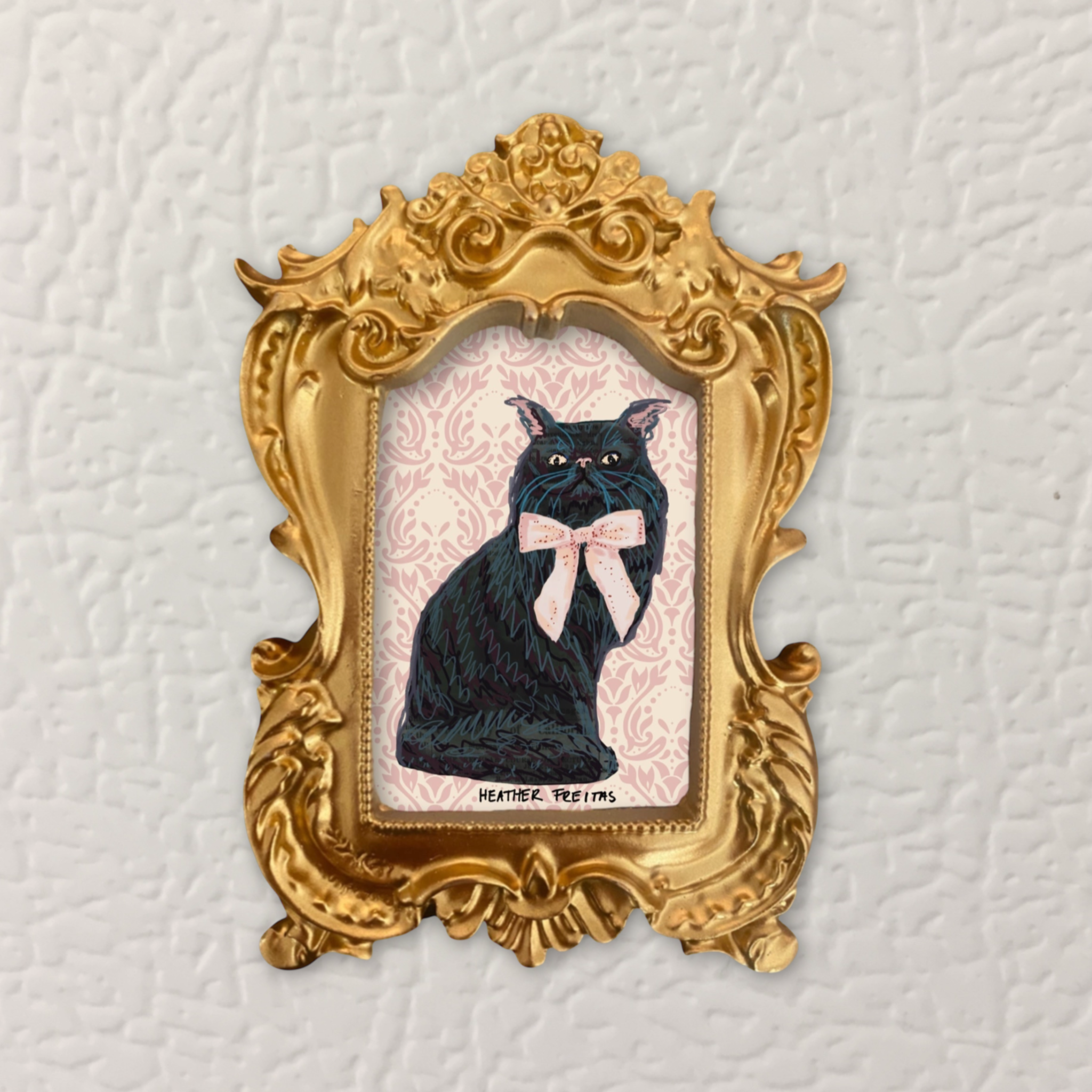 Black Persain Cat Framed Small Magnet
