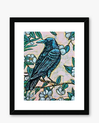 Vintage Floral Raven Framed & Mounted Print