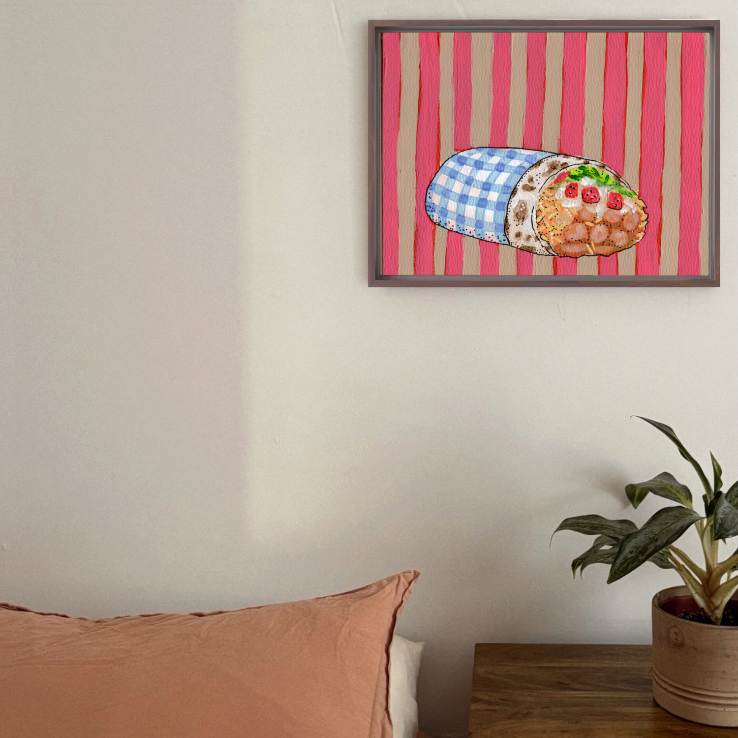 Gingham Burrito Framed Fine Art Canvas Print