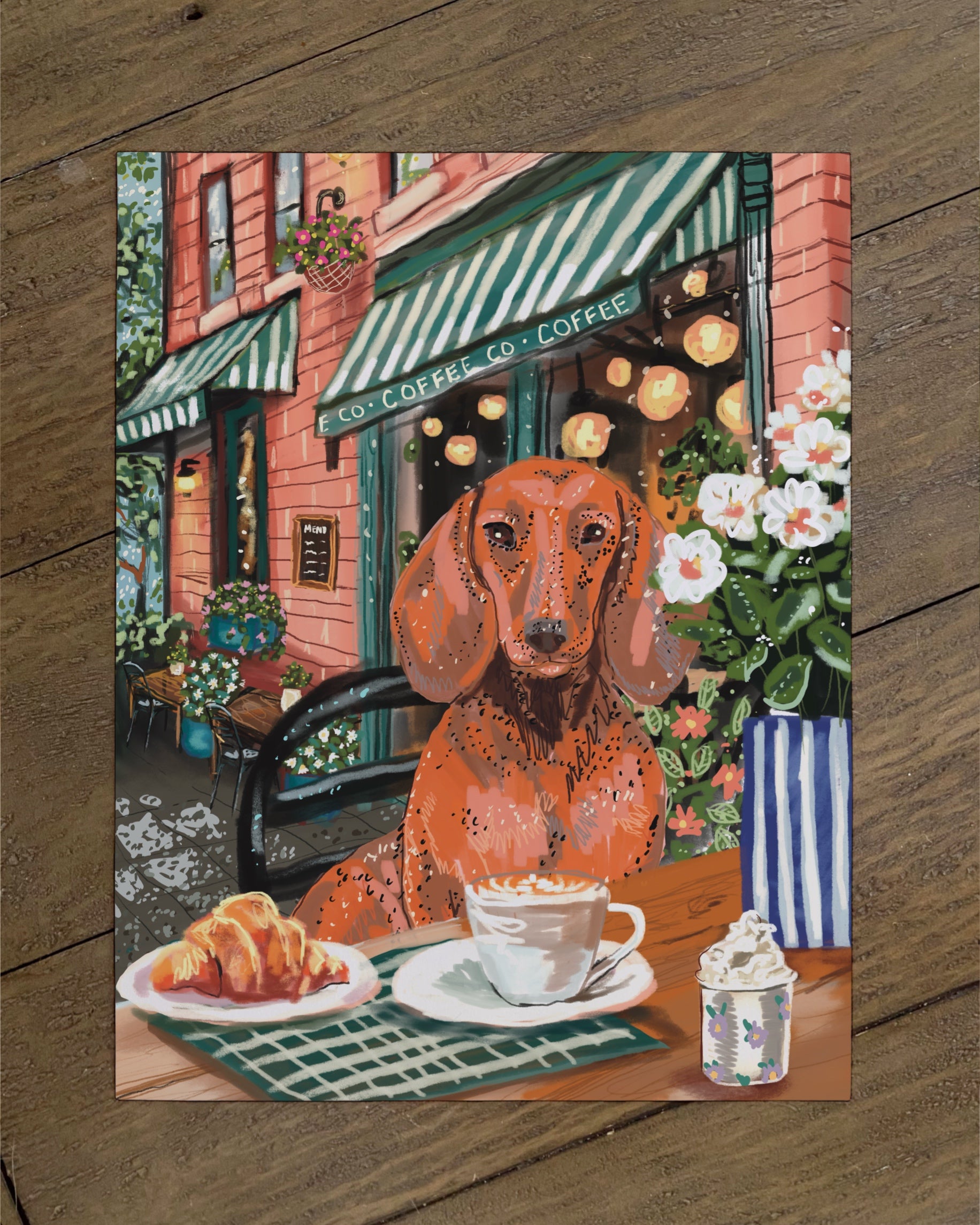 Build Your Own Dining Dog Art Print - Dachshund