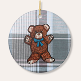 Teddy Bear With Blue Bow Ceramic Ornament