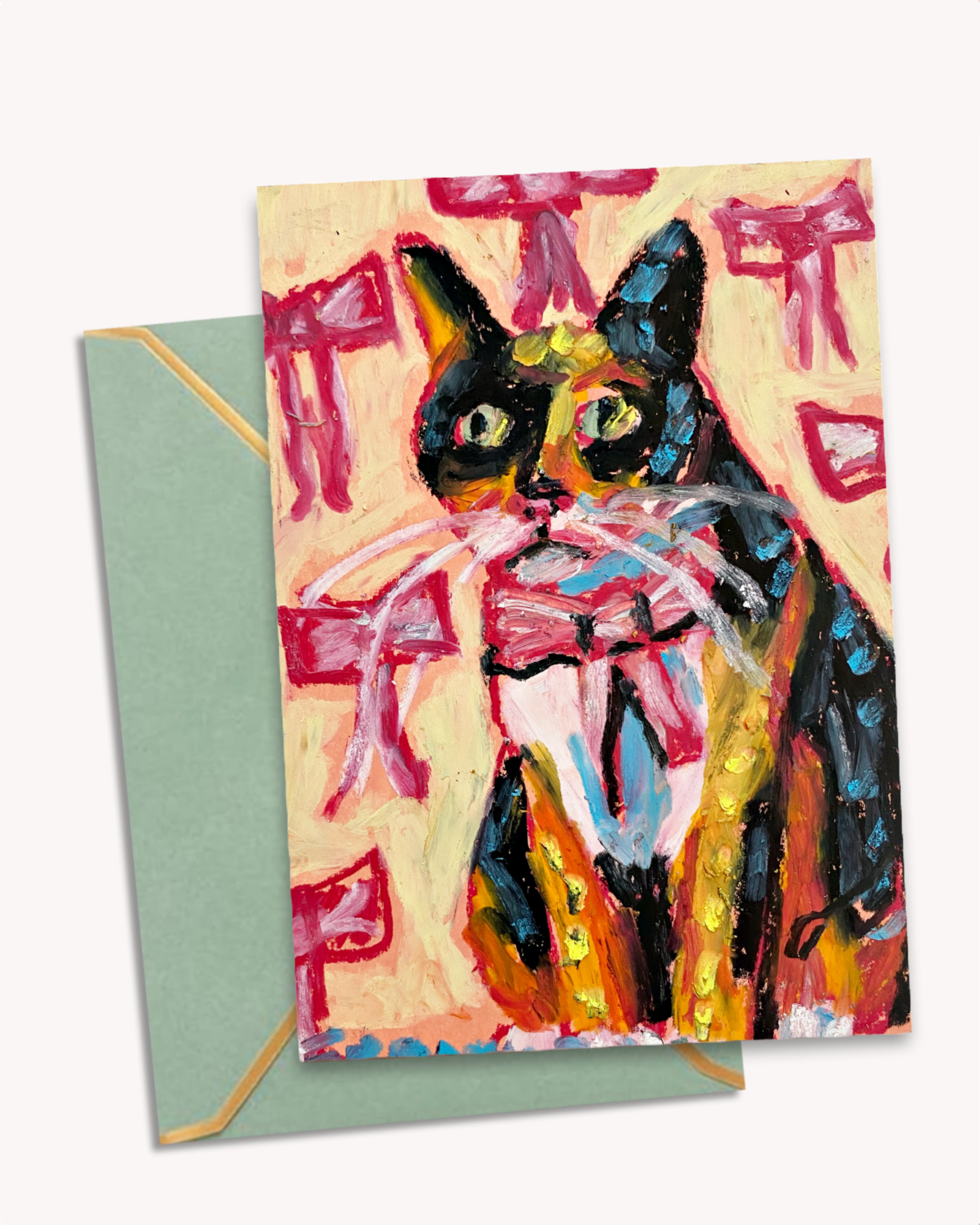 Calico Cat & Bows - Greeting Card / Fine Art Print