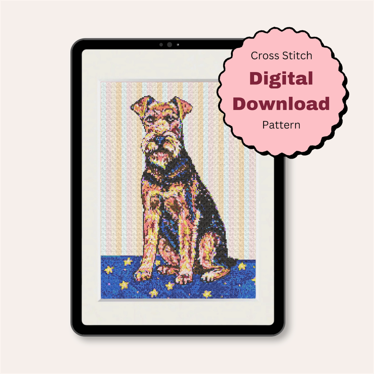 Airedale Terrier Counted Cross Stitch Pattern ( Digital Download )