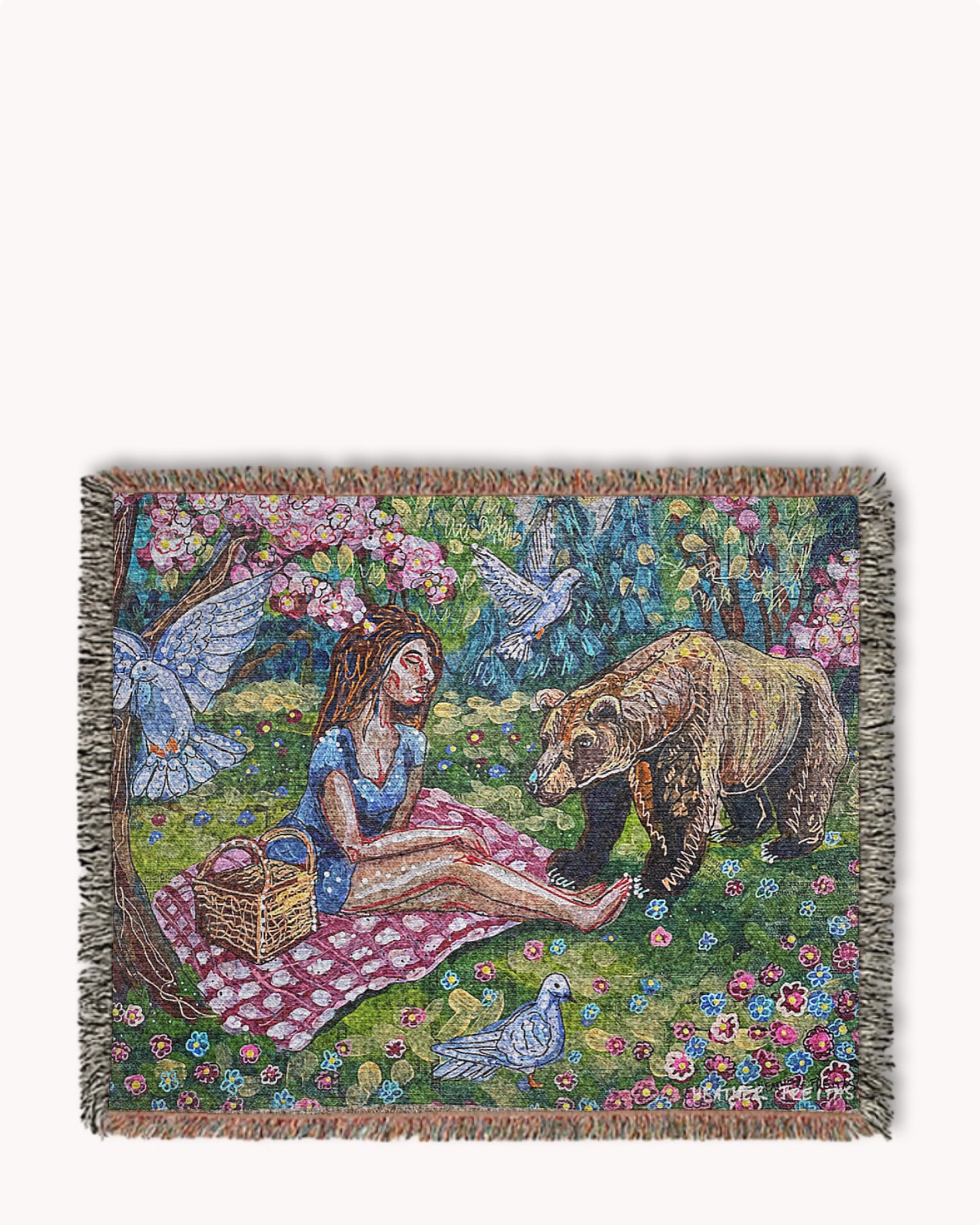Picnic With A Bear Woven Blanket