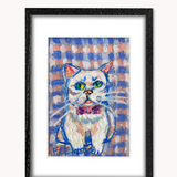 Chubby Plaid Cat ( Framed Original Oil Pastel Art )