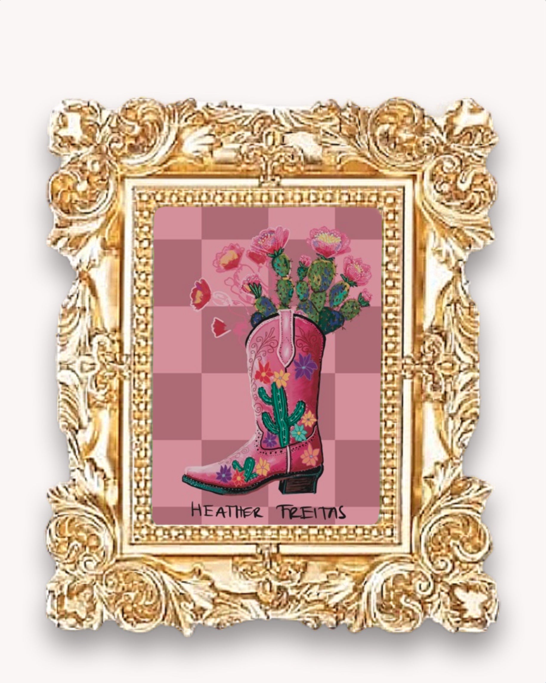 Southwest Cowgirl Boot Framed Magnet ( Small )