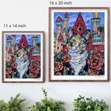 Poppy Calico Castle Cat Hand Signed Fine Art Print