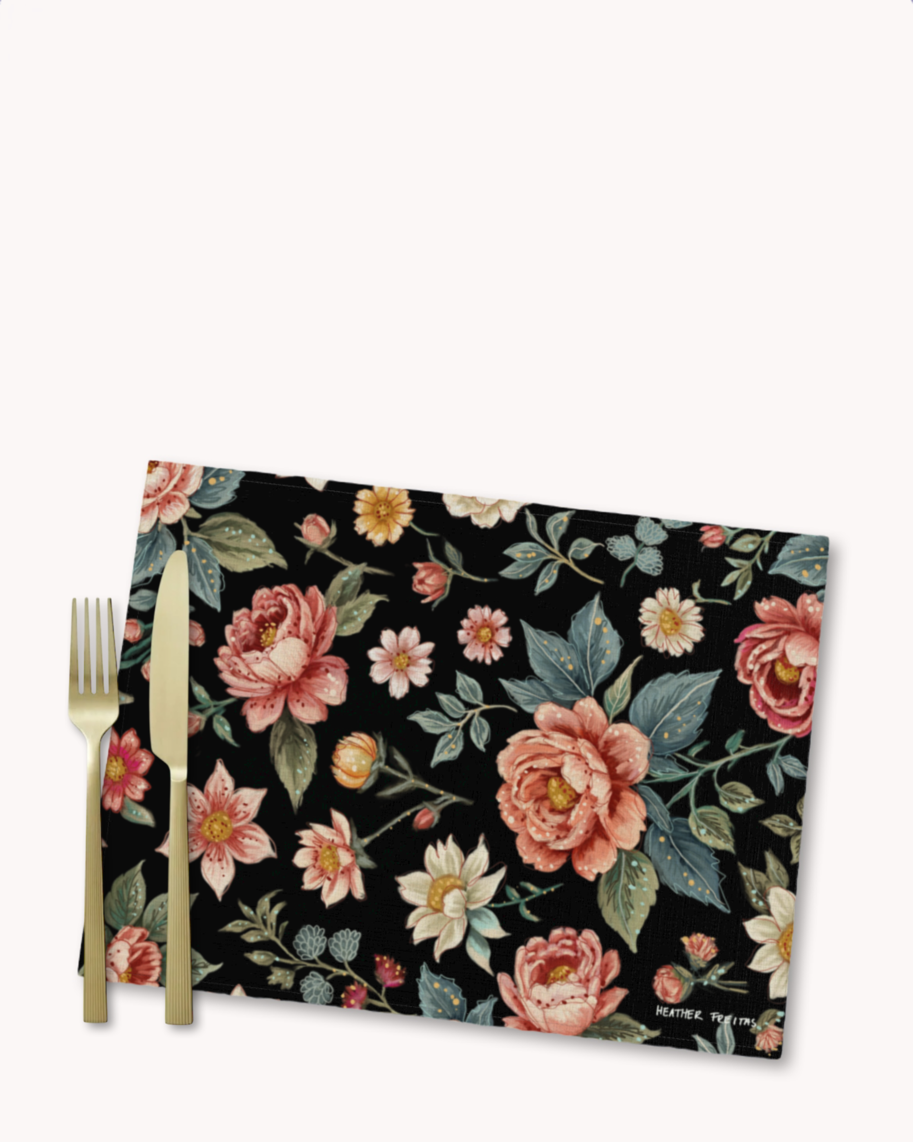 Vintage Black Floral Placemat