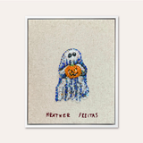 Ghost With Pumpkin Beaded Wall Art