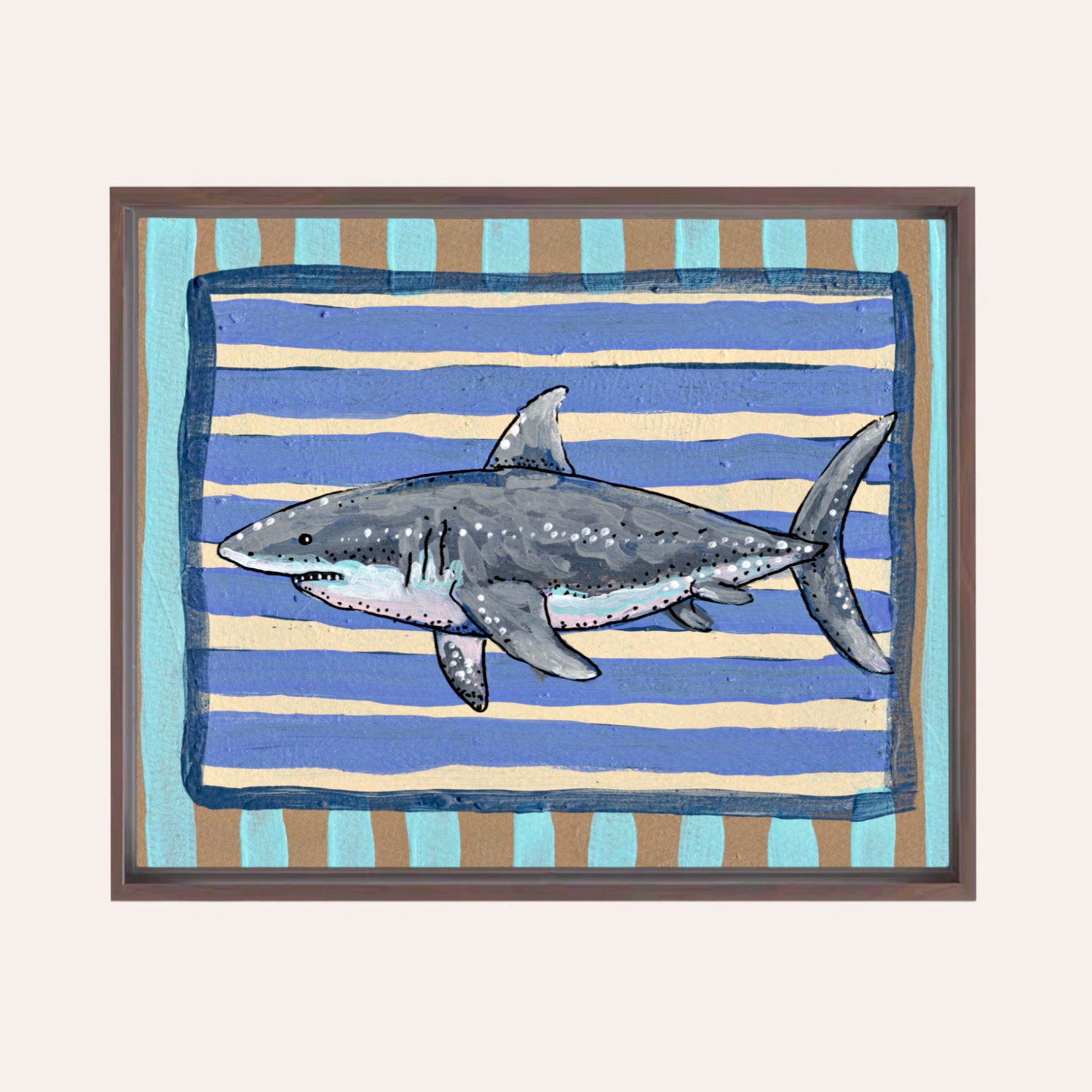 Great White Shark Framed Fine Art Canvas Print