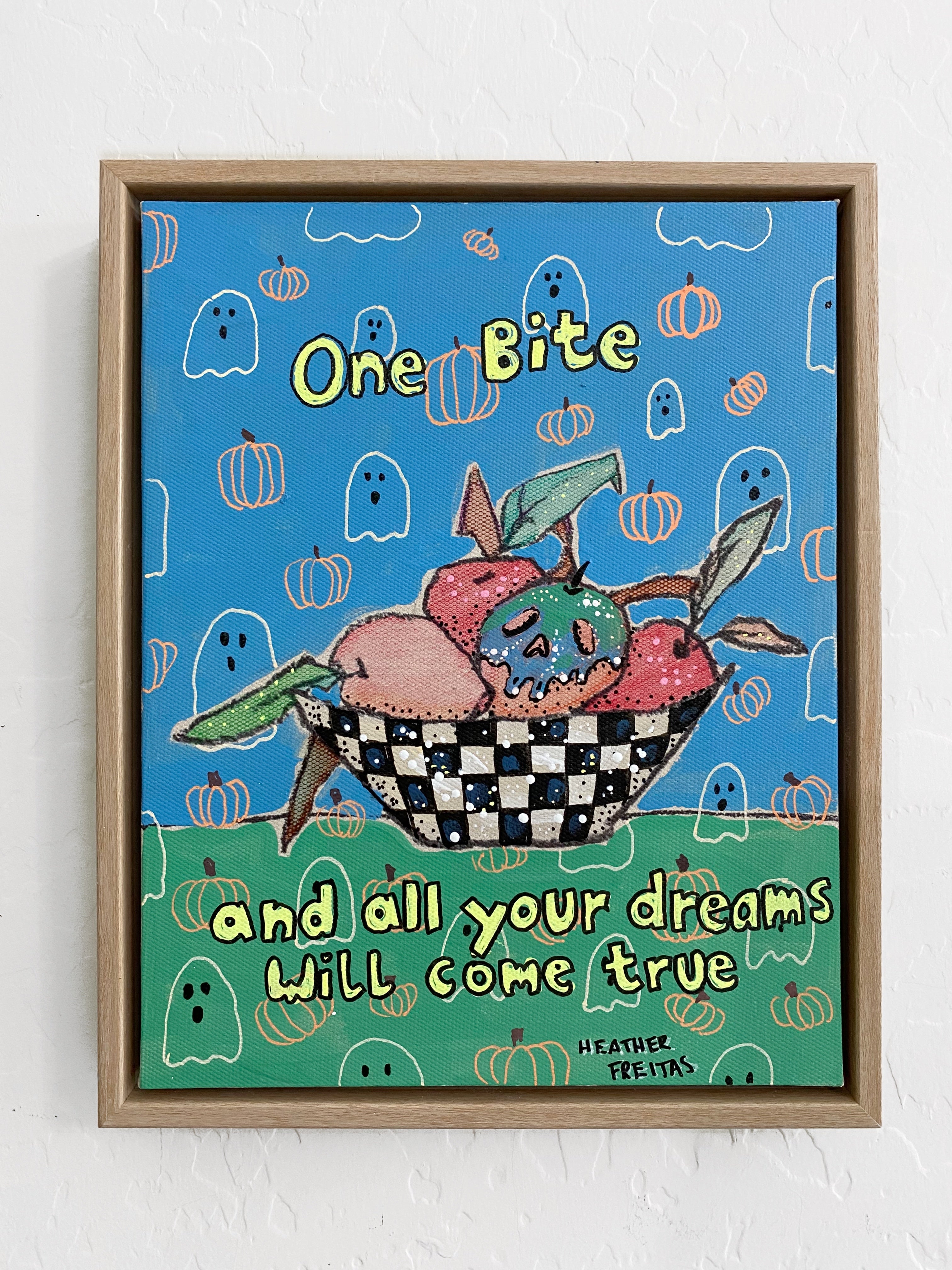 Just One Bite Candy Apple ( Original Painting - Painted Thrifted Print )