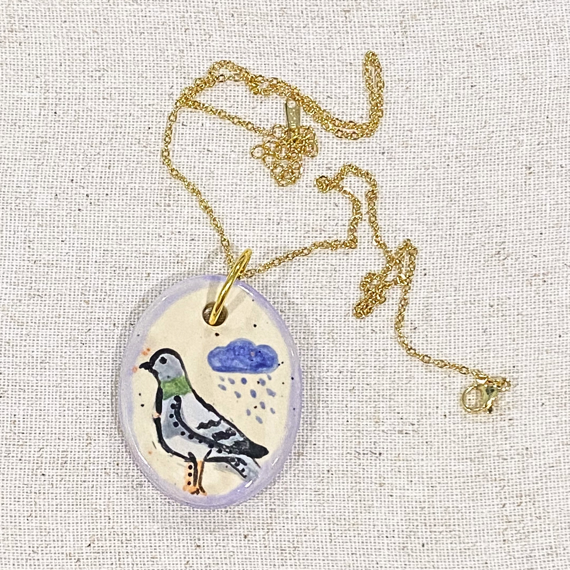 Pigeon Hand Painted Ceramic Necklace