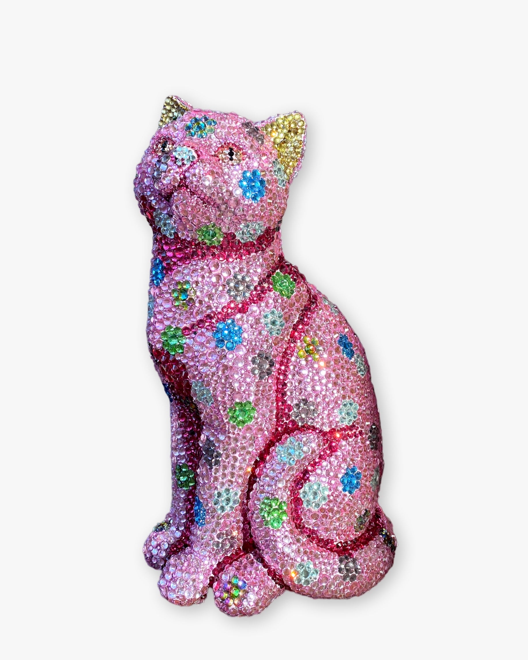 Pink Polka Dot Crystal Cat Sculpture