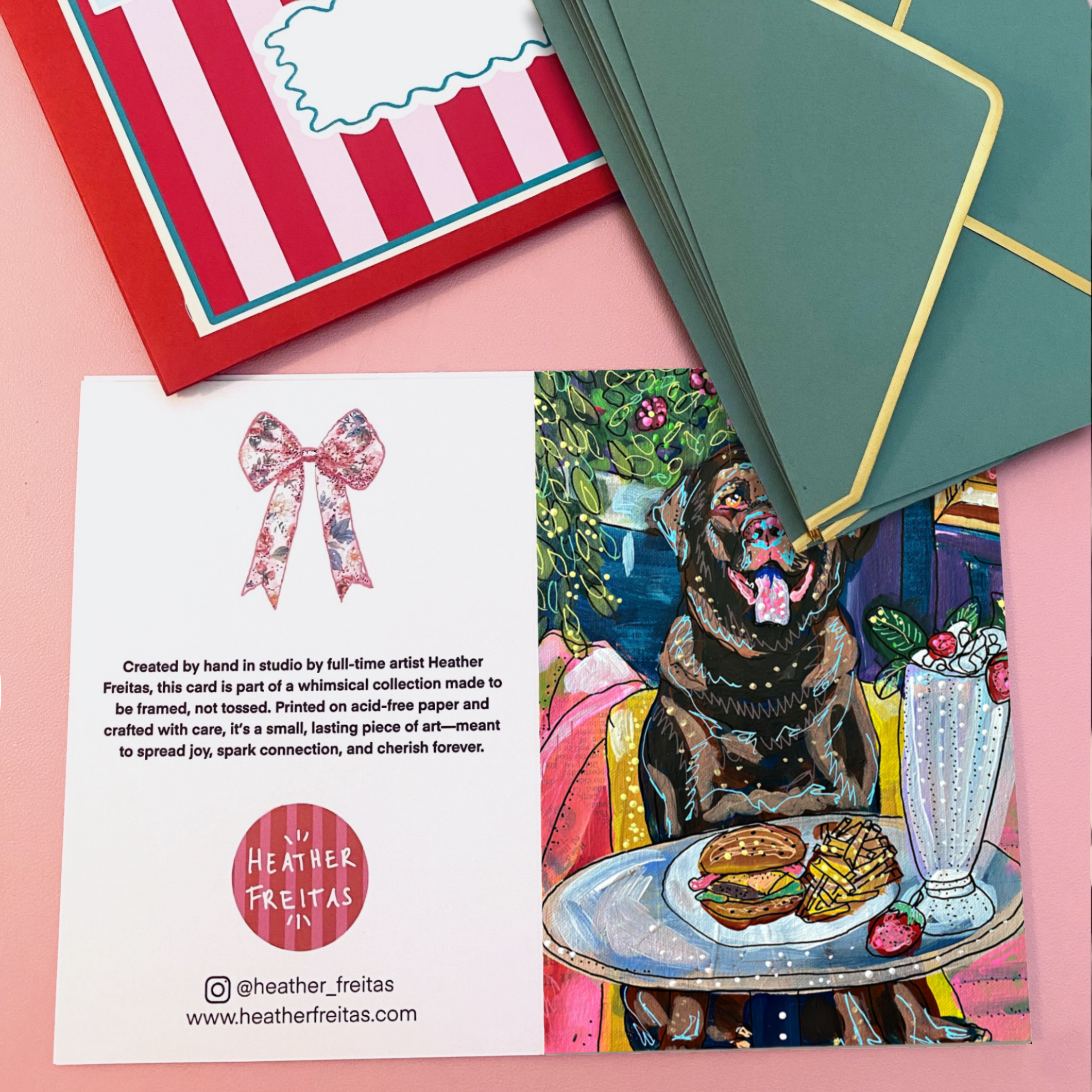 Chocolate Lab Dining - Greeting Card / Fine Art Print