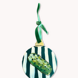 Yellow Stripe Pickle Hand Painted Ornament