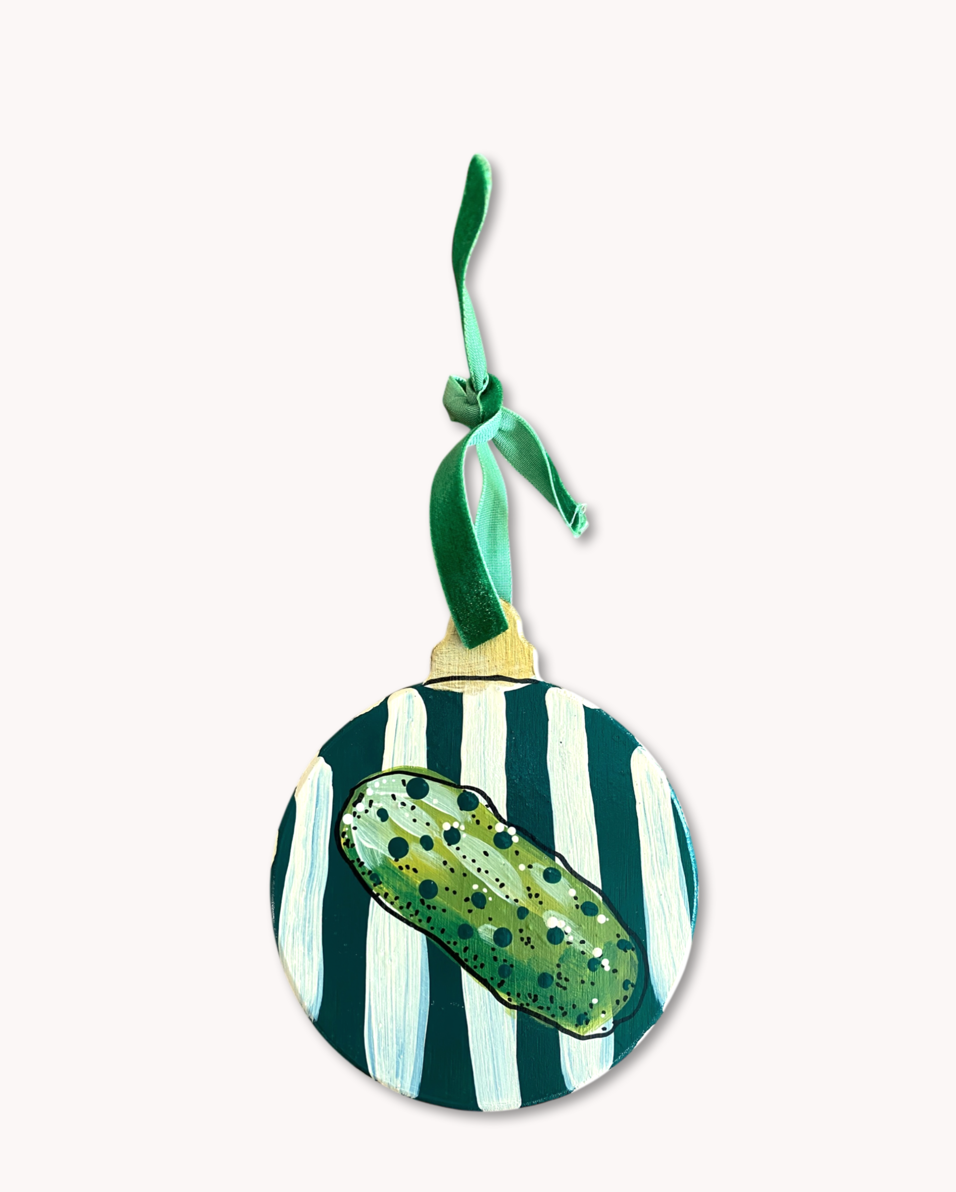 Yellow Stripe Pickle Hand Painted Ornament