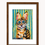 Savannah Cat ( Framed Original Oil Pastel Art )