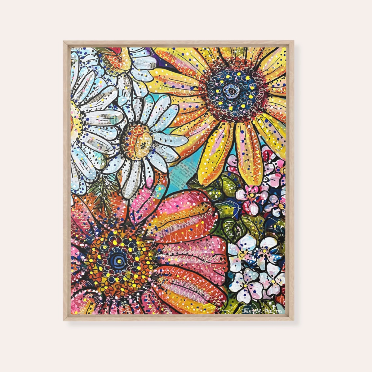 Flower Power Framed Fine Art Canvas Print