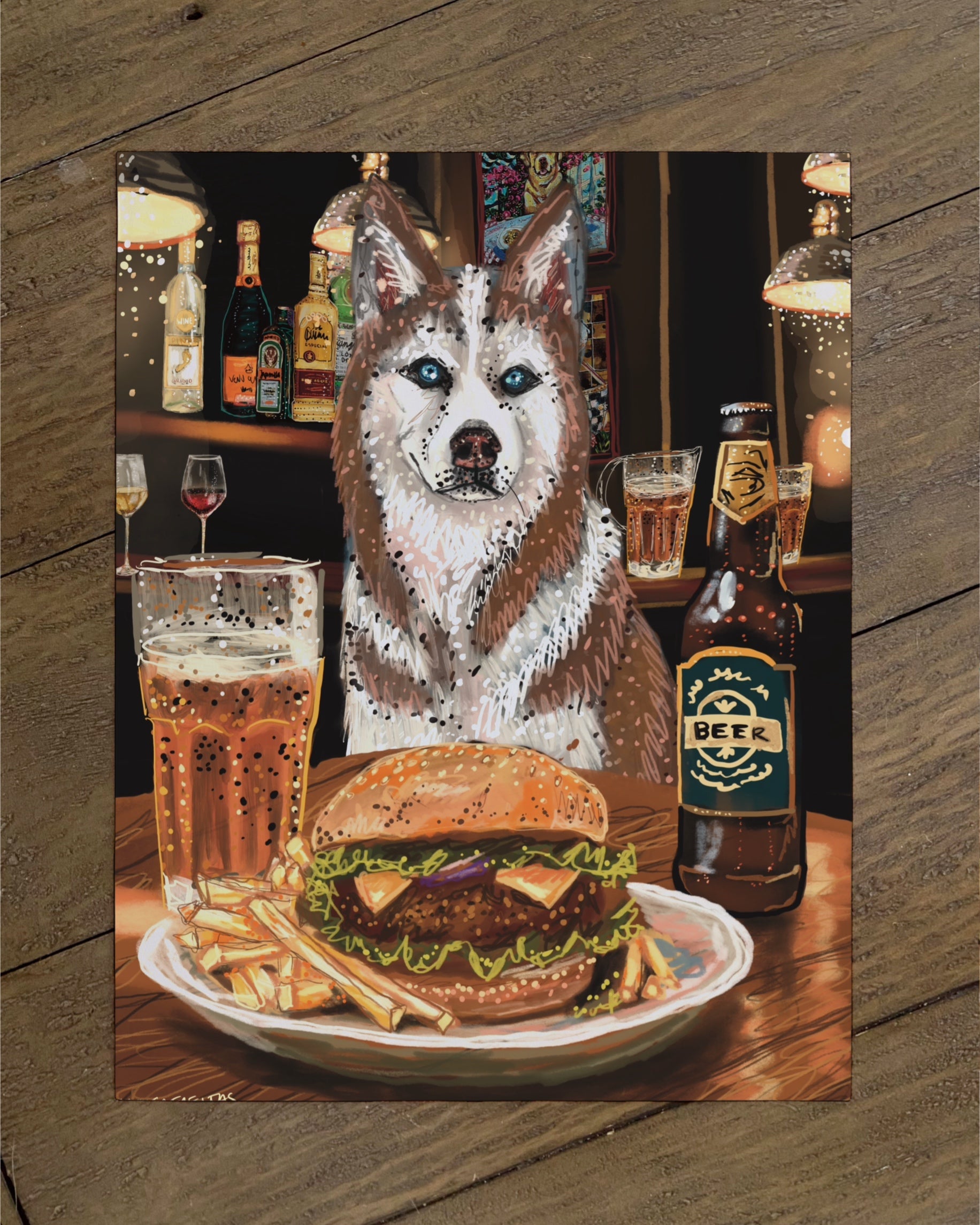 Husky - Build Your Own Dining Dog Paper Print
