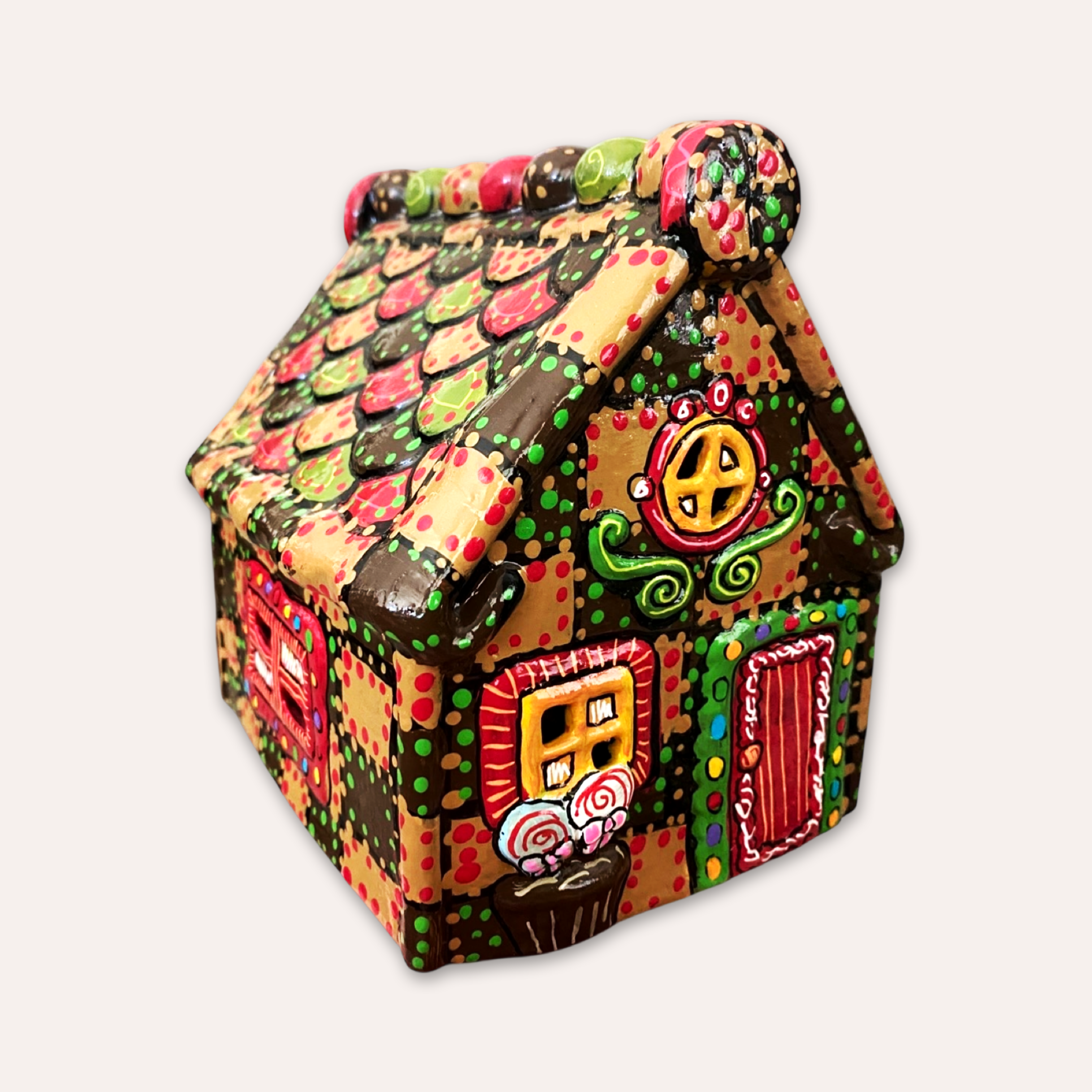 Brown Gingerbread House Hand Painted Ceramic LED Christmas Village House