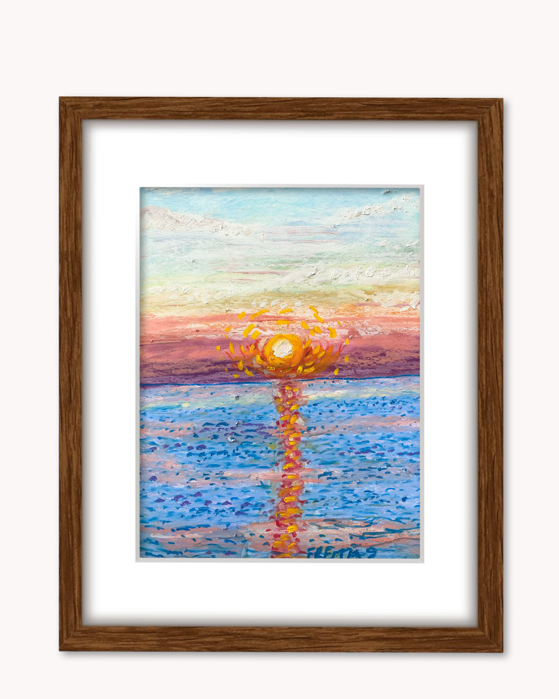 Sunset Reflection ( Framed Original Oil Pastel Art )