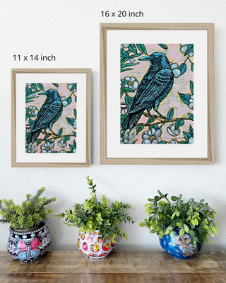 Vintage Floral Raven Framed & Mounted Print