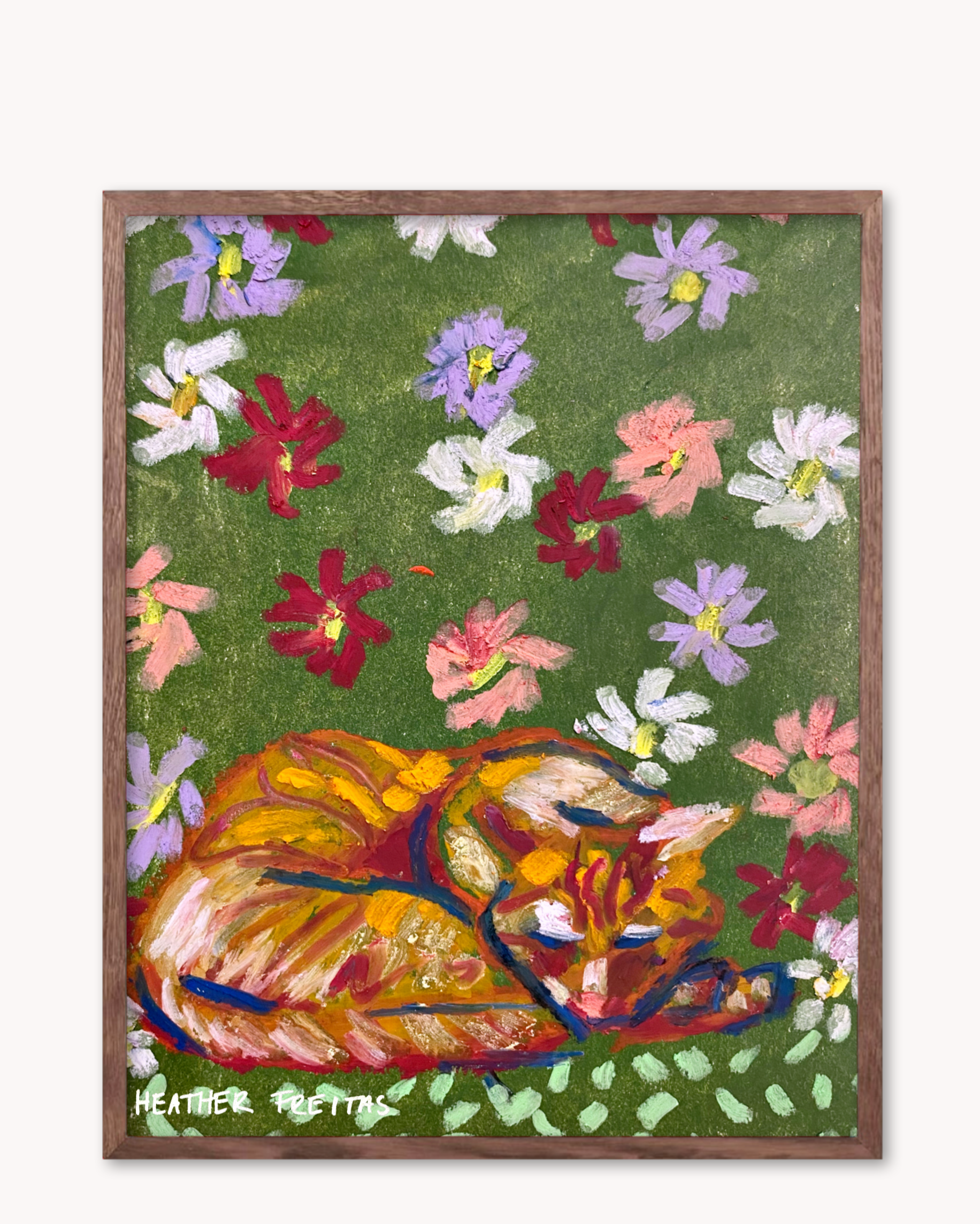 Sleeping Tabby & Flowers - Limited Edition Print