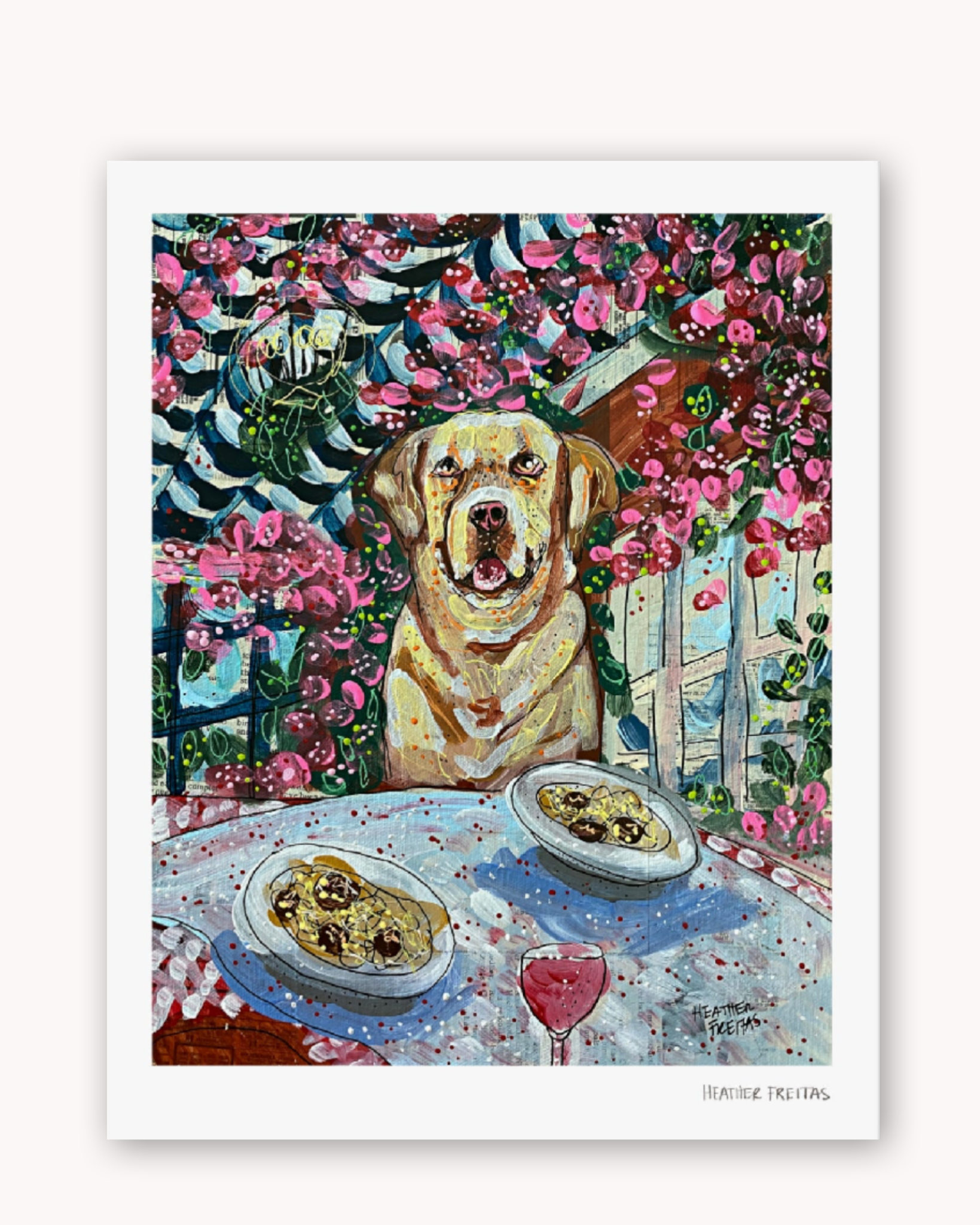 Yellow Labrador Dining Fine Art Print