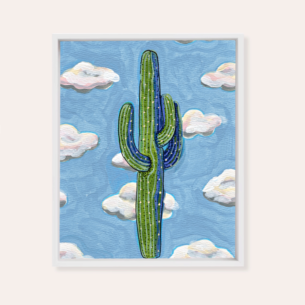 Saguaro Clouds Framed Fine Art Canvas Print