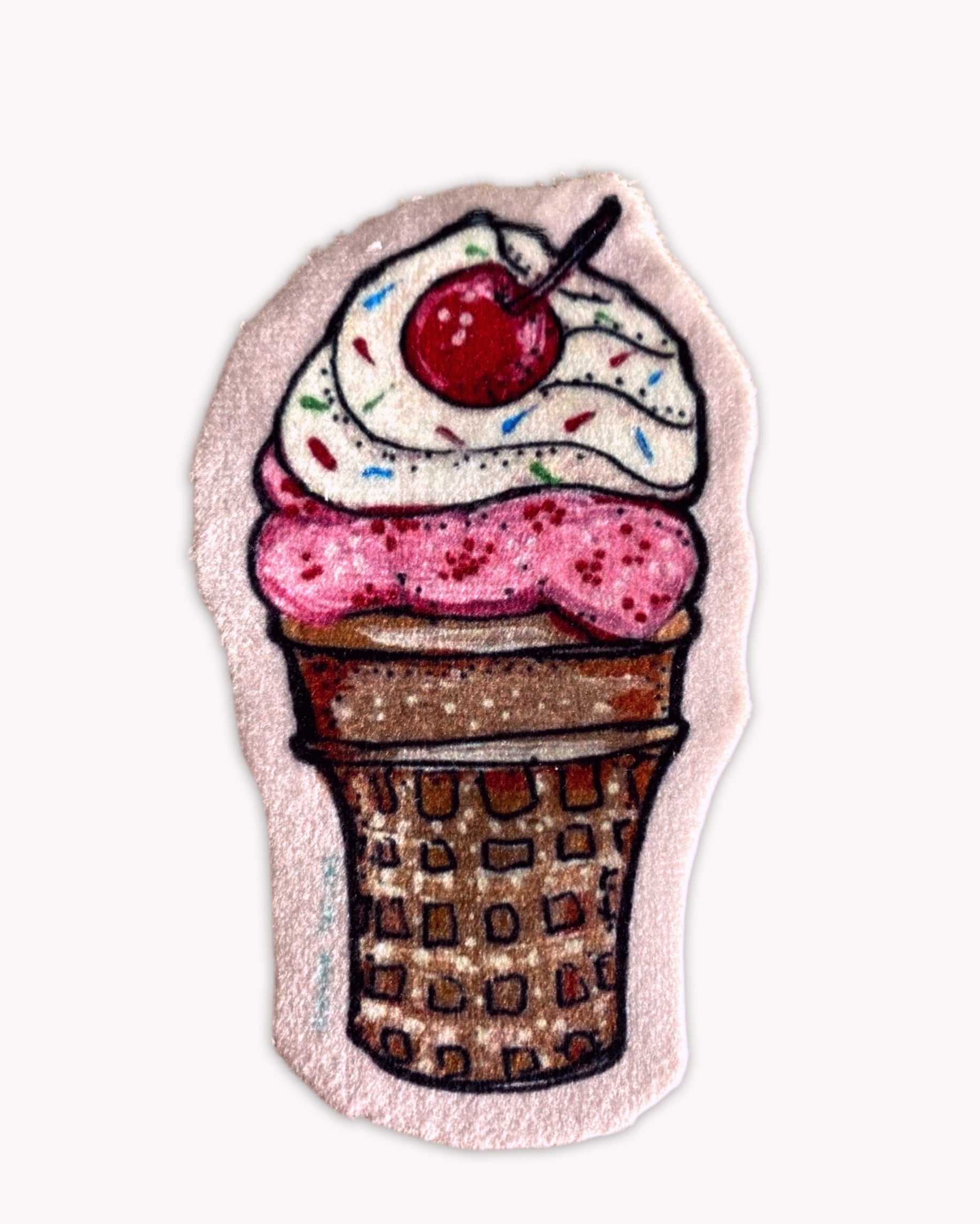 Strawberry Ice Cream Cone - Sew On Velveteen Patch