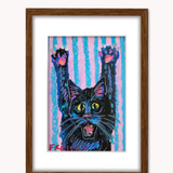 Black Cat Scratch ( Framed Original Oil Pastel Art )