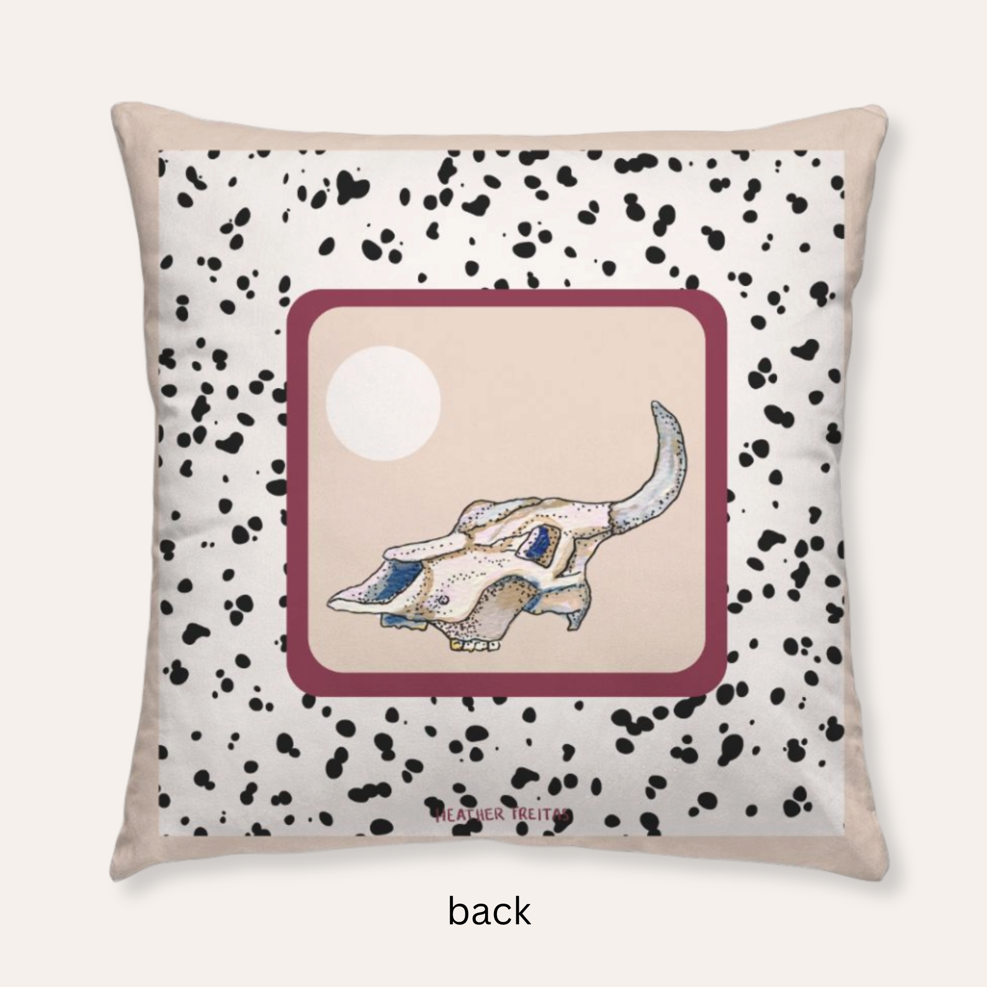Dalmatian Cow Skull Southwest Faux Suede Throw Pillow